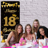 WATINC Happy 18th Birthday Door Cover Banner Cheers to 18 Years Decorative Backdrop Background 78” x 35” Large Black Gold Sign Poster House Party Decorations Supplies for Indoor Outdoor Photo Booth