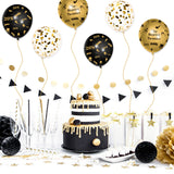 WATINC 36Pcs 20s Latex Balloons Set with Ribbon, The Roaring Twenties Gold Black Confetti Sequin Balloon Party Decorations, Birthday Photo Booth Props Supplies Decor for Classroom Home Wall (12 Inch)