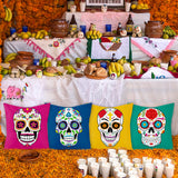 WATINC 4Pcs Day of The Dead Pillow Covers Sugar Skull Floral Throw Pillowcase Dia De Los Muertos Linen Square Cushion Cases Mexican Fiesta Festival Party Decorations for Sofa Couch Bed Car 18 x 18 in