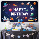 WATINC Outer Space Happy Birthday Backdrop Banner Solar System Banners 78.7” x 45.3” Extra Large Universe Planets Backdrops Rocket Astronaut Background Decorations for Indoor Outdoor Photo Booth Props