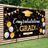 WATINC Graduation Background Banner 78" x 45" Extra Large Backdrops Congratulations Grad Cap Diploma Balloons Champagne Black Gold Party Decorations Supplies for Indoor Outdoor Photo Booth Props