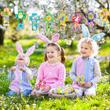 WATINC 32Pcs Easter DIY Bookmarks Craft Kit Cross Blank Paper Bookmark He is Risen Bunny Animals Stickers Pompoms Googly Eyes Easter Spring Holiday Classroom Party Favor Arts Projects for Kids