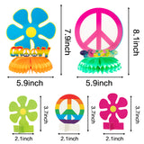 WATINC 12pcs Hippie Honeycomb Centerpieces, 60’s Hippie Tie Dye Party Table Topper Honeycomb Stand, Hippy Retro Flower Cutout Peace Sign, Birthday Party Supplies, Photo Booth Props for Adult and Kids