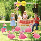 WATINC Set of 6 Pink Flamingo Yard Signs with Stakes Large Waterproof Summer Beach Sunglasses Flower Lawn Sign Tropical Luau Party Decorations Supplies Photo Props for Outdoor Garden Sidewalks