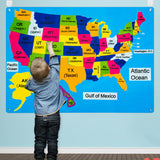WATINC United States Map Felt-Board Stories Set 54Pcs Preschool Laminated Large USA Maps Poster Write on Capitals States Early Learning Play Kit Wall Hanging Gift for Toddlers Kids Classroom Supplies