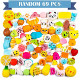 WATINC Random 70Pcs Squeeze Toys, Birthday Gifts for Kids Party Favors, Slow Rising Simulation Bread Squeeze Stress Relief Toys Goodie Bags Egg Filler, Keychain Phone Straps, 1 Jumbo Squeeze Include