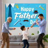 WATINC Happy Father’s Day Backdrop Banner 78” x 45” Extra Large Blue Background Banners Shirt Tie Hat Moustache Polyester Backdrops Party Decorations Photo Booth Prop for Indoor Outdoor