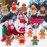 WATINC 10Pcs Christmas Gingerbread Man Yard Sign Hanging Ornaments Xmas Lawn Signs Winter Holiday Party Decorations Wall Pendants Photo Props for Outdoor Tress Garden Home Office with Stakes & Ribbon