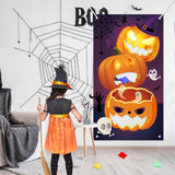 WATINC Halloween Toss Game with 4 Bean Bags and Sticker Game, Pin The Spider on The Web Game, Halloween Pumpkin Toss Game Hanging Banner, Halloween Party Game Activities, Halloween Party Decoration