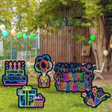 WATINC Set of 5 Neon Happy Birthday Yard Signs with Stakes Large Waterproof Lawn Sign Retro Balloons Cake Gift Box Ribbons Colorful Birthday Party Decorations Supplies Photo Props for Outdoor Garden