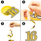 WATINC 42pcs 16th Black Gold Party Decorations for Boys Girls, 16 years Happy Birthday Banner Party Supplies Anniversary Decorations, 16th Birthday Cake Sparkling Party Balloon Celebration Hat & Gift