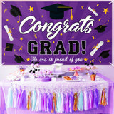 WATINC Congrats Grad Backdrop Banner 2022 Graduation Decorations 78" x 45" Extra Large and Purple Black Background We are Proud of You Cap Diploma Party Supplies for Indoor Outdoor Photo Booth Props