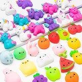 WATINC 27Pcs Fidget Toys Mochi Squeeze Toys for Boy & Girls Birthday Gift, Unicorn Fruit Cat Animals Mochi Squeeze Stress Relief Party Favor for Kids, Goodie Bags Egg Fillers for Kids,Classroom Prize