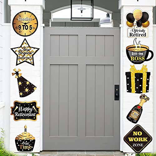 WATINC 10Pcs Retirement Party Banner Decorations, Retirement Card Hanging Signs Door Decor Happy Retirement Party Supplies, Officially Retire Party Photo Booth Props, Retirement Gift for Women and Men