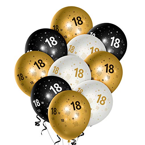 WATINC 36Pcs 18th Birthday Latex Balloons, 12inch Black Gold White Balloon for Official Teenager Happy 18th Birthday Decorations, Anniversary Party Supplies,18th Party Sign for 18 Years Old Boys Girls