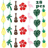 WATINC 28pcs Hawaiian Felt Ornament Set, Hawaii Ornaments for Tree, Flamingo Palm Leaves Hanging Decoration, Pineapple Shaped Cutouts, Decor for Summer Tropical Beach Party, Aloha Luau Party Supplies