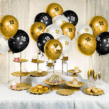 WATINC 36Pcs 18th Birthday Latex Balloons, 12inch Black Gold White Balloon for Official Teenager Happy 18th Birthday Decorations, Anniversary Party Supplies,18th Party Sign for 18 Years Old Boys Girls