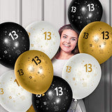 WATINC 36Pcs 13th Birthday Latex Balloons, 12inch Black Gold White Balloon for Happy 13th Birthday Decorations, Anniversary Party Supplies,13th Party Sign for 13 Years Old Boys Girls