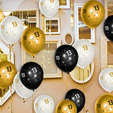 WATINC 36Pcs 13th Birthday Latex Balloons, 12inch Black Gold White Balloon for Happy 13th Birthday Decorations, Anniversary Party Supplies,13th Party Sign for 13 Years Old Boys Girls