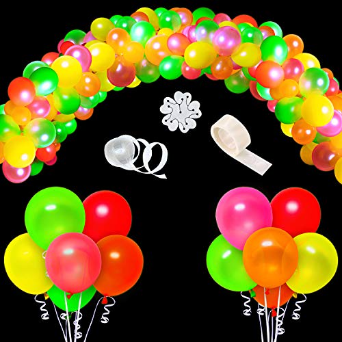 WATINC 123Pcs UV Blacklight Reactive Party Balloons Garland, Neon Fluorescent Balloons, Neon Glow in Dark Party Balloons, Party Supplies for Birthday Wedding Halloween Christmas Décor with Mixed Color