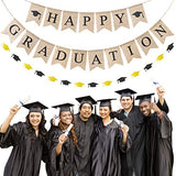 WATINC 3pcs Graduation Burlap Banner, Happy Graduation Banner and Glitter Grad Cap Garland for 2021 Graduation Decorations, Grad Party Favors Supplies, 2021 Graduation Home Decor for Mantle Fireplace