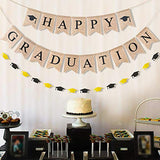 WATINC 3pcs Graduation Burlap Banner, Happy Graduation Banner and Glitter Grad Cap Garland for 2021 Graduation Decorations, Grad Party Favors Supplies, 2021 Graduation Home Decor for Mantle Fireplace