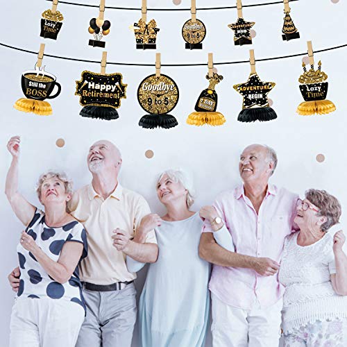 WATINC 12Pcs Retirement Party Table Honeycomb, Retirement Honeycomb Centerpieces, Table Toppers for Happy Retirement Party Supplies,Retirement Party Photo Booth Props Mix of Adventure Begin,Lazy Time