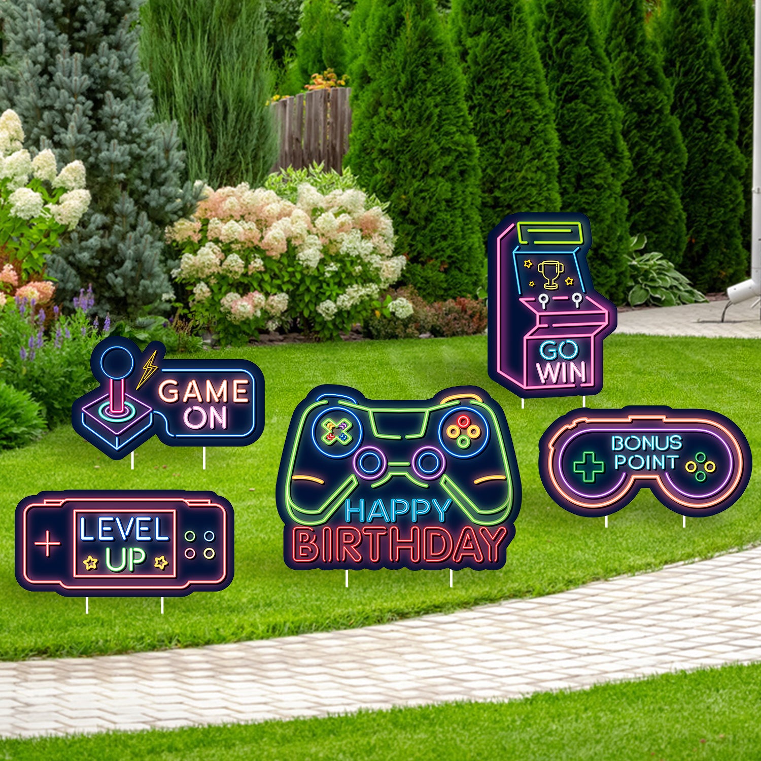 Neon Gamer Lawn Decorations, Fun buy & Colorful Yard Signs, Perfect for Themed Birthday Setups , X-Box Controller, Yard Card Business Supplier