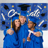 WATINC Graduation Background Banner 78" x 45" Extra Large and Blue Black Backdrop Congrats Grad We are Proud of You Cap Diploma Party Decorations Supplies for Indoor Outdoor Photo Booth Props