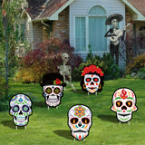 WATINC 10Pcs Day of the Dead Yard Sign Hanging Ornaments Sugar Skull Skeleton Dia De Los Muertos Outdoor Lawn Decorations Mexican Fiesta Festival Party Supplies for Garden Tree with Stakes & Ribbons