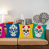 WATINC 4Pcs Day of The Dead Pillow Covers Sugar Skull Floral Throw Pillowcase Dia De Los Muertos Linen Square Cushion Cases Mexican Fiesta Festival Party Decorations for Sofa Couch Bed Car 18 x 18 in