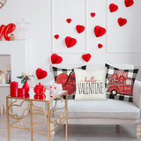 WATINC 4Pcs Valentine's Day Pillow Covers Arrow Heart Truck Cushion Cases Linen Cloth Hello Valentine Love You Forever Plaid Pillowcase Decoration Farmhouse for Sofa Home Car Couch 18 x 18 Inch