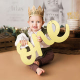 WATINC One Wooden Sign Gold One Cutout Letter 1st Birthday Party Decorations Baby Shower Wall Decor Table Display Chair Banner 1 Year Old Photo Props Art Wood Hanging Ornaments Gift for Boys Girls