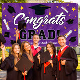 WATINC Congrats Grad Backdrop Banner 2022 Graduation Decorations 78" x 45" Extra Large and Purple Black Background We are Proud of You Cap Diploma Party Supplies for Indoor Outdoor Photo Booth Props