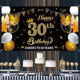 WATINC Happy 30th Birthday Backdrop Banner Cheers to 30 Years Background Banners 78” x 45” Extra Large Backdrops Balloons Black Gold Party Decorations Supplies for Indoor Outdoor Photo Booth Props