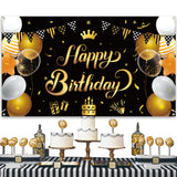 WATINC Happy Birthday Backdrop Banner Black Golden Background Banners 78” x 45” Extra Large Backdrops Balloons Party Decorations Supplies for Indoor Outdoor Photo Booth Props