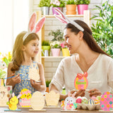 WATINC 12PCS Easter DIY Table Décor, Paint Unfinished Cutouts Wooden Ornaments for Kids,Creative Craft Art for Classroom,Easter Party Favor, Wooden Centerpiece Signs for Table, Birthday Gifts for Kids