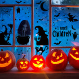 WATINC 10 Sheets Halloween Wicked Witch Window Clings Black Bat Cat Spider Silhouette Large Glass Windows Decals Double Sided Stickers Scary Party Decorations Supplies for School Home Office Indoor