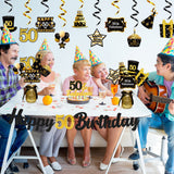 WATINC 42pcs 50th Black Gold Party Decorations for Men Women, 50 years Happy Birthday Banner Party Supplies Anniversary Decorations, 50th Birthday Cake Sparkling Party Balloon Celebration Hat & Gift