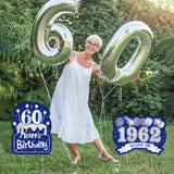 WATINC 2Pcs Happy 60th Birthday Yard Signs with Stakes 60 Years Old Made in 1962 Navy Blue and Silver Large Waterproof Lawn Sign Garden Outdoor Decorations Bday Party Supplies for Elder Men Women