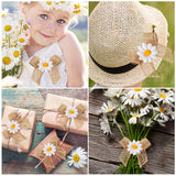 WATINC 12Pcs Daisy Burlap Bow Mini Artificial Flower Wreath Bowknot Natural Spring Summer Daisies Premade Craft Bows Holiday Party Supplies for Gifts Wrapping Home Tree Wall Farmhouse Ornaments