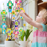 WATINC 32Pcs Easter DIY Bookmarks Craft Kit Cross Blank Paper Bookmark He is Risen Bunny Animals Stickers Pompoms Googly Eyes Easter Spring Holiday Classroom Party Favor Arts Projects for Kids