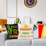 WATINC 4Pcs Cinco De Mayo Fiesta Sombrero Throw Pillow Covers Let’s Get Smashed Drinko Taco Tribe Cushion Cases Linen Cloth Mexican Party Pillowcase Decoration for Sofa Home Car Couch 18 x 18 Inches