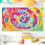 WATINC Tie Dye Happy 13th Birthday Backdrop Banner Cheers to 13 Years Background Banners Extra Large Backdrops Balloons Groovy Hippie Party Decorations Supplies for Indoor Outdoor Photo Booth Props