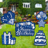 WATINC Set of 5 Navy Blue Happy Birthday Yard Signs with Stakes Large Waterproof Lawn Sign Glittery Balloons Cake Gift Box Ribbons Birthday Party Decorations Supplies Photo Props for Outdoor Garden