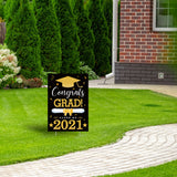 WATINC Graduation Yard Sign with Metal Stakes Congrats Grad Class of 2021 Double Sided Printing Large Waterproof Black Golden Lawn Signs Party Decorations Supplies for Outdoor 11.8 x 16.9 Inch