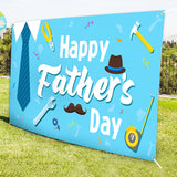 WATINC Happy Father’s Day Backdrop Banner 78” x 45” Extra Large Blue Background Banners Shirt Tie Hat Moustache Polyester Backdrops Party Decorations Photo Booth Prop for Indoor Outdoor