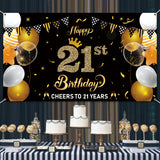 WATINC Happy 21st Birthday Backdrop Banner Cheers to 21 Years Background Banners 78” x 45” Extra Large Backdrops Balloons Black Gold Party Decorations Supplies for Indoor Outdoor Photo Booth Props