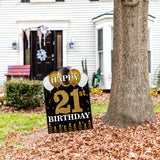 WATINC Happy 21st Birthday Yard Sign with Metal Stakes Double Sided Printing Large Waterproof Lawn Signs Gold White Balloons Black Outdoor Party Decorations for 21 Years Old Boys Girls 11.8 x 16.9 in