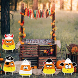 WATINC 10Pcs Halloween Candy Corn Yard Sign Hanging Ornaments Ghost Monster Cat Waterproof Lawn Signs Fall Harvest Party Decorations Supplies for Outdoor Garden Tree Wall with Stakes & Ribbons